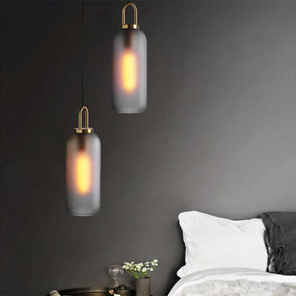 Smoked glass Hailie Cylinder Pendant Lights in bedroom lighting