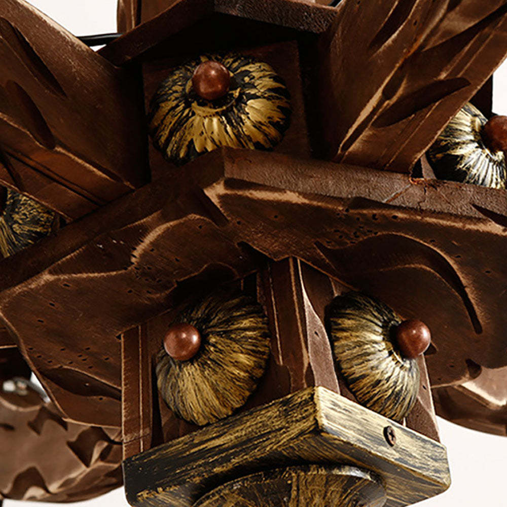 Close-up: Austin Retro Wood & Metal Chandelier