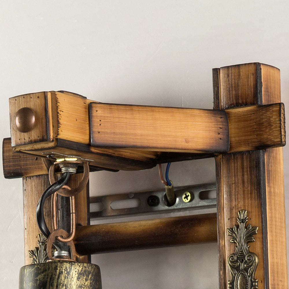 Close-up: Austin vintage wood & metal lantern wall lamp