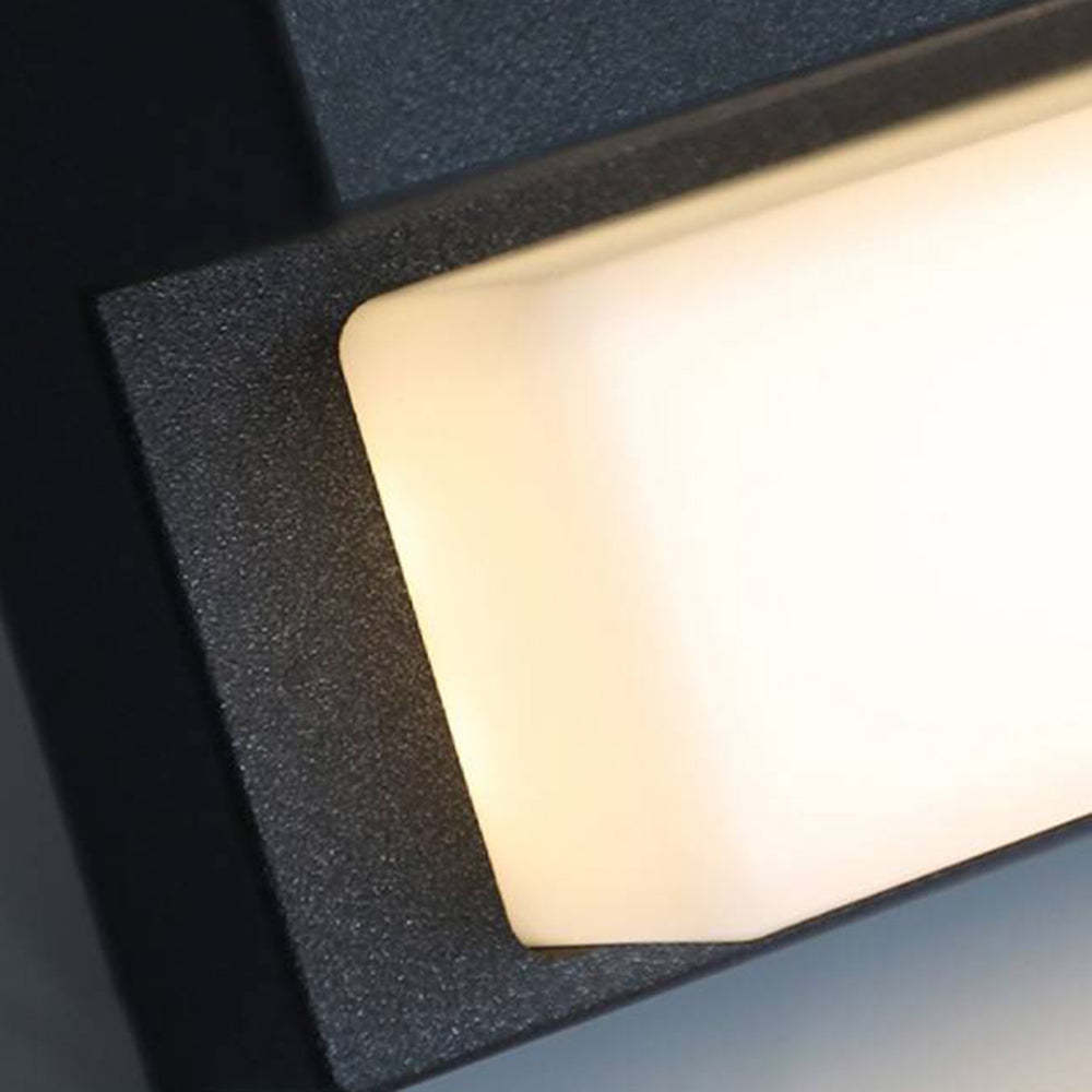 Orr Minimalist Outdoor Wall Lamp close-up, illuminated acrylic