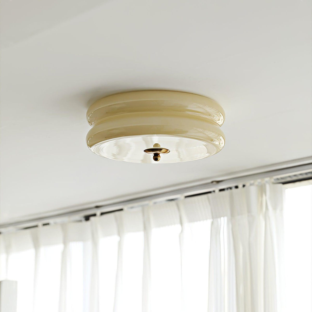 Morandi Round Flush Mount Ceiling Light - Beige Glass Shade