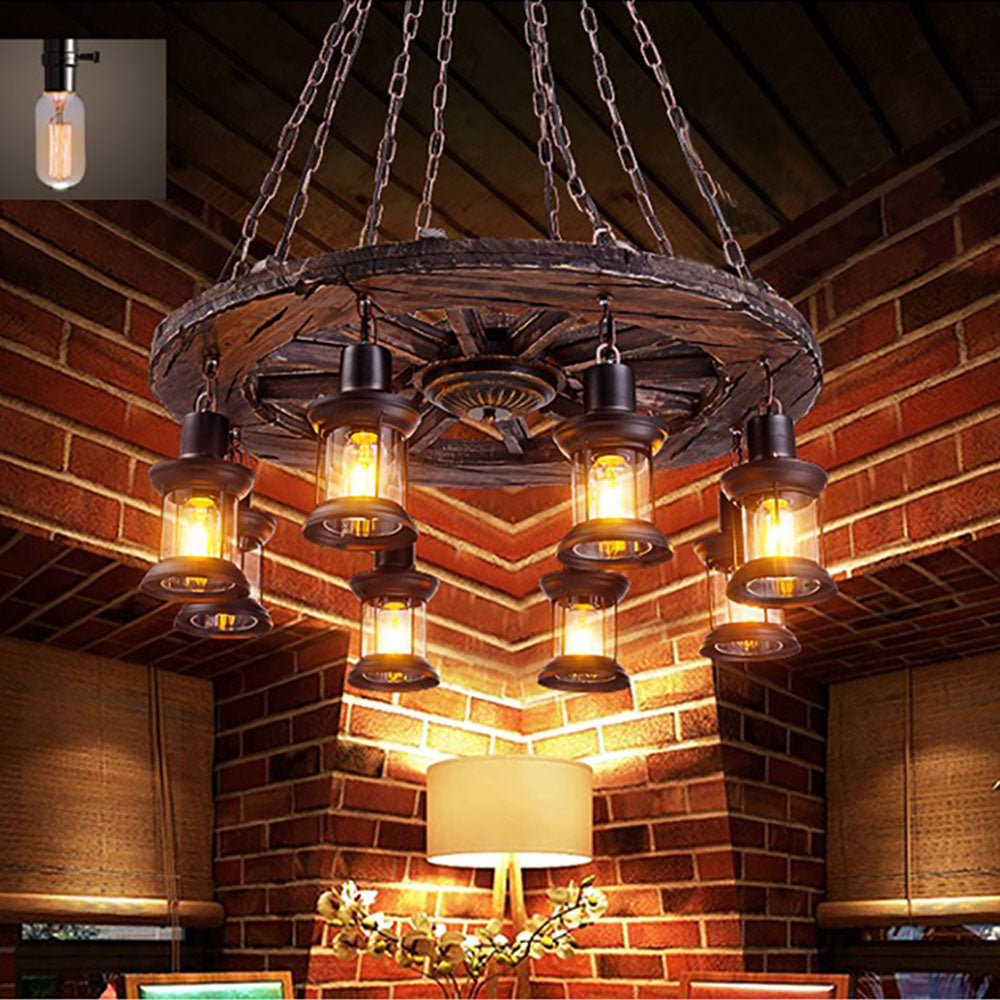 Rustic Rudder Pendant Light with Metal Lanterns