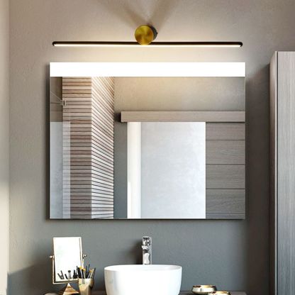 Modern bathroom with metal vanity wall lamp and mirror