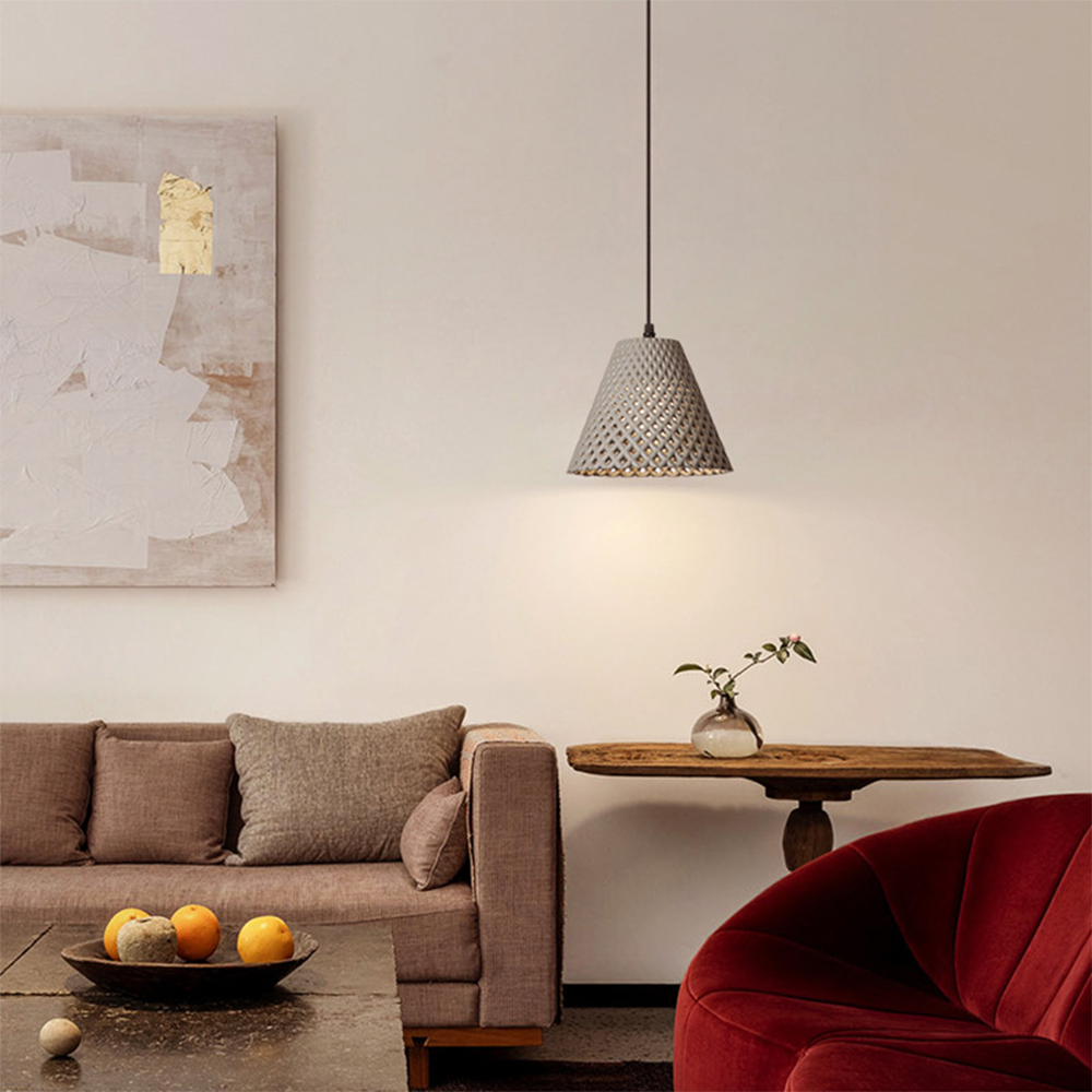 Modern Hailie pendant light over a sofa in a living room