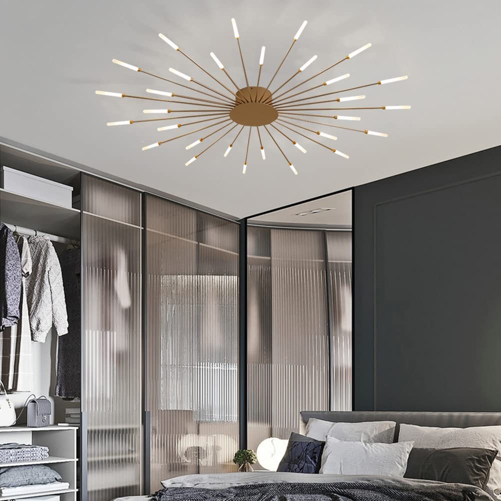 Lowry Fireworks Ceiling Light in Bedroom, Gold Finish