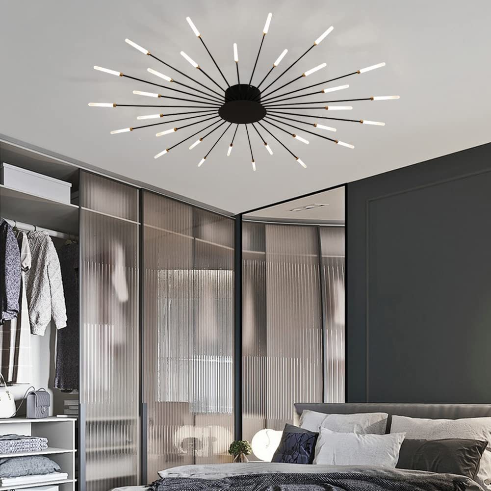 Lowry Fireworks Ceiling Light in Bedroom, black and gold accents