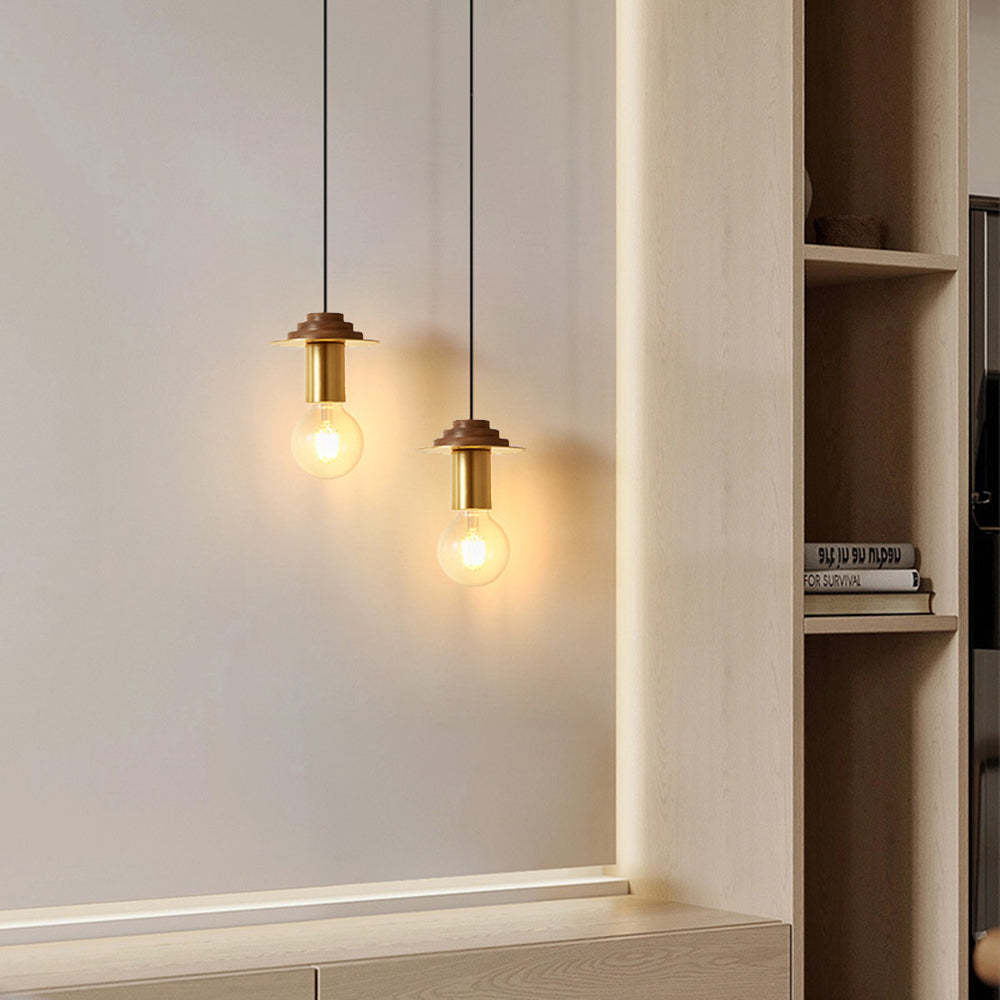 Hailie pendant lights in dining or bedroom, copper and walnut