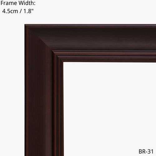 Close-up of a brown wooden picture frame, 4.5cm width, BR-31