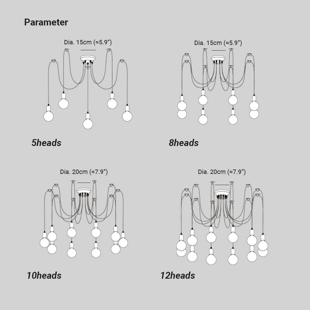 Alessio Spider Chandelier Dimensions: 5, 8, 10, 12 heads