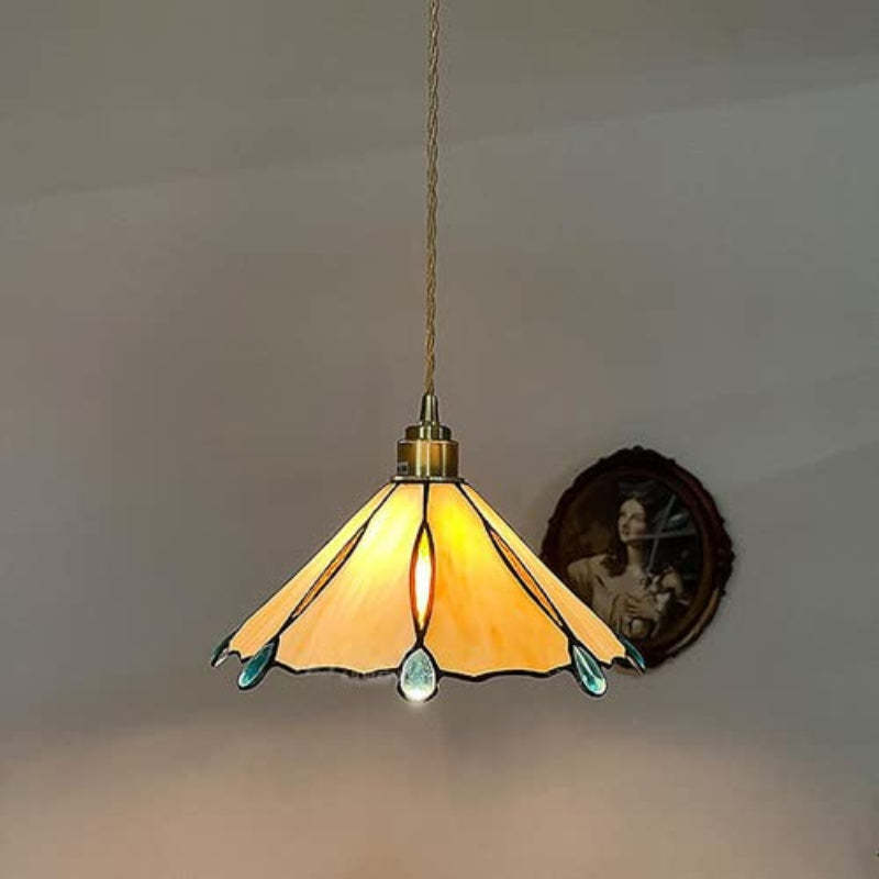 Eryn Vintage Pendant Light with Stained Glass