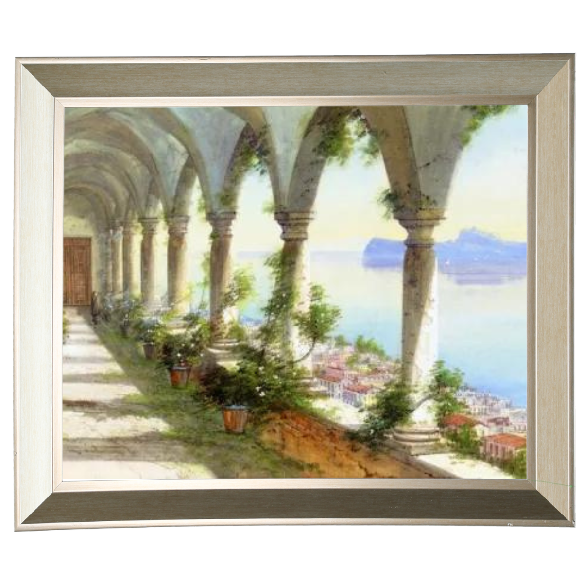 Capri colonnade view painting framed, Italian art, wall art