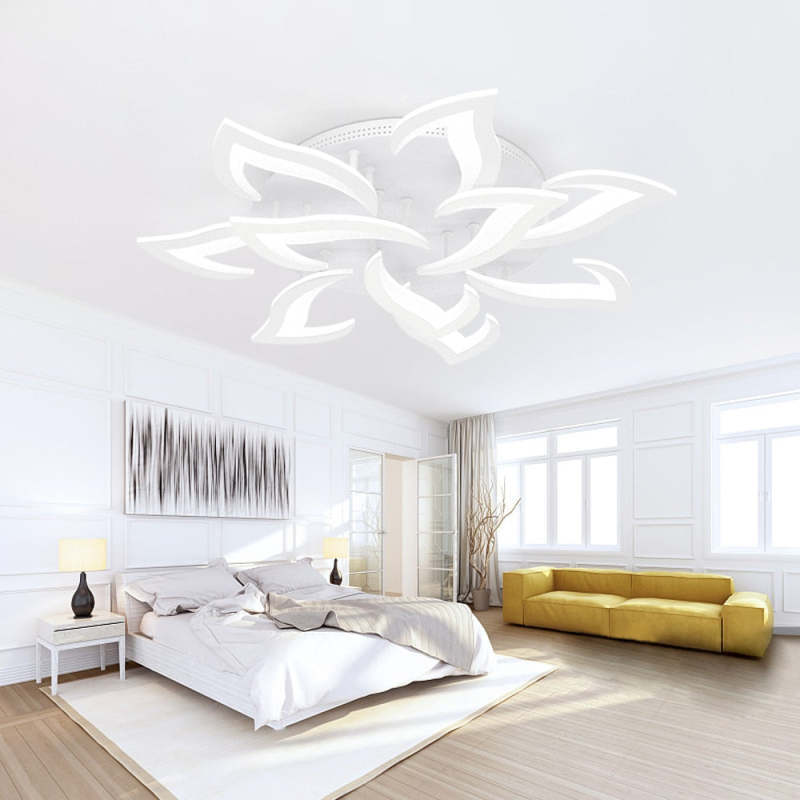 Flower-shaped ceiling light in a modern bedroom