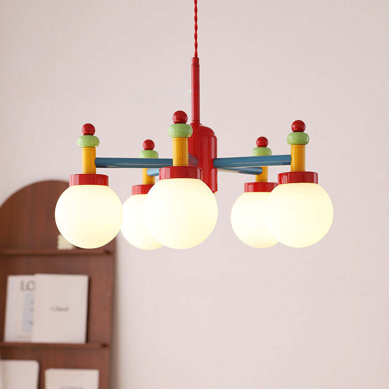 Colorful Memphis Chandelier with ball lights in a Kid's Room