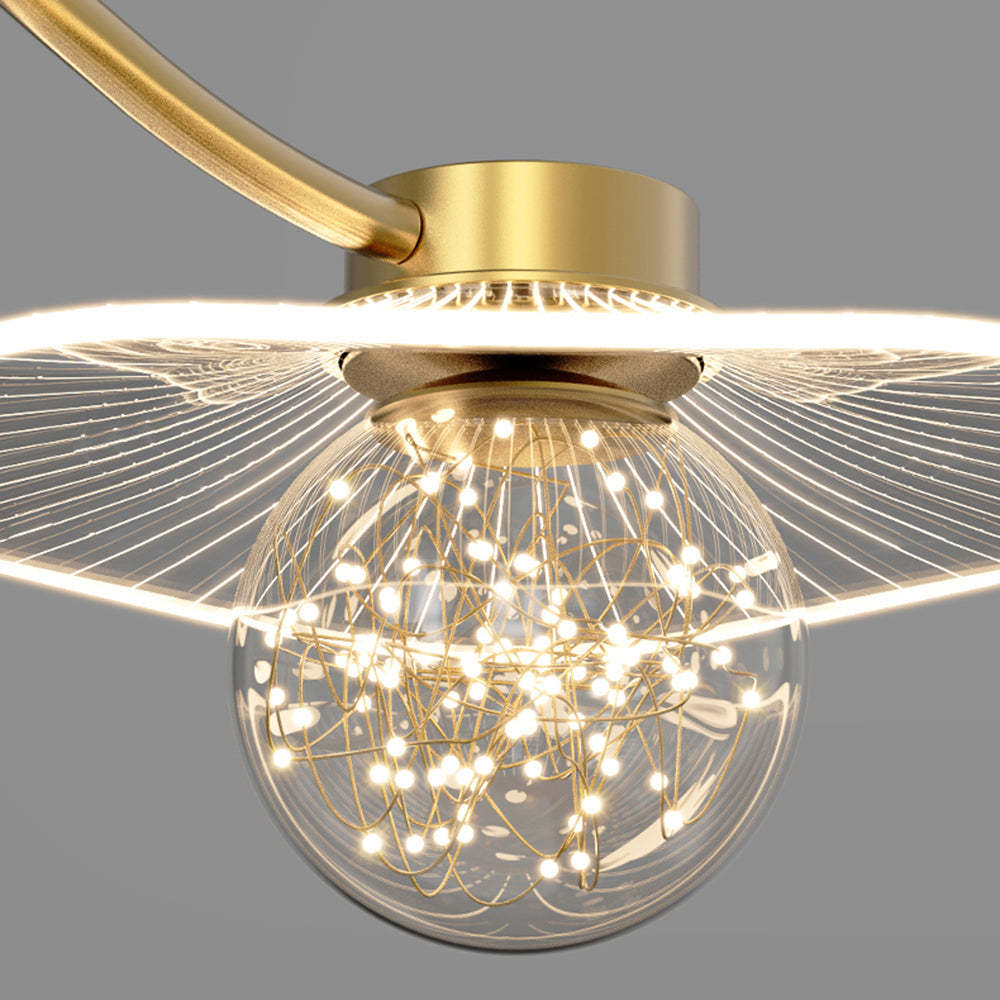 Carins gold pendant light with glass ball and LED string
