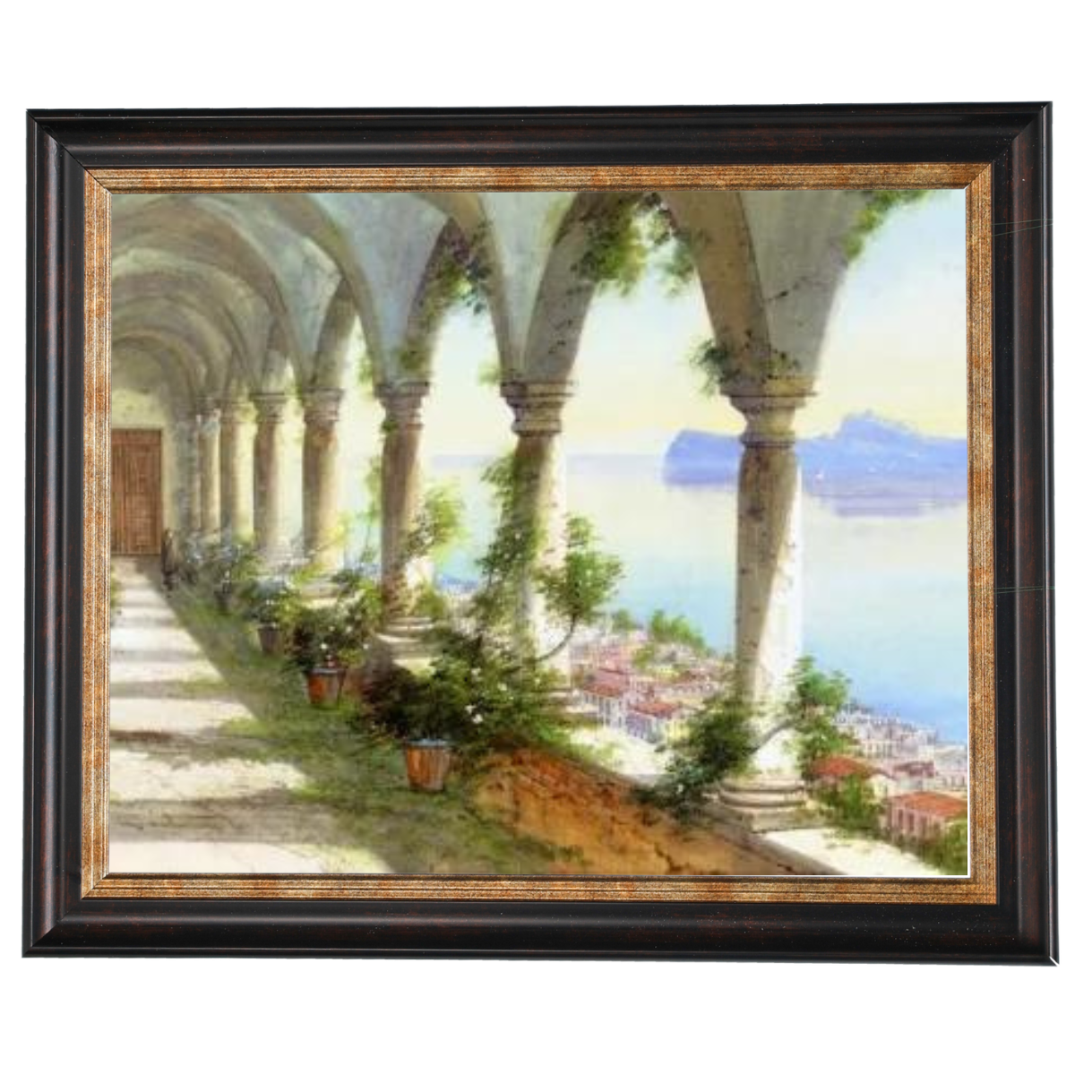 Capri colonnade view painting, vintage framed wall art