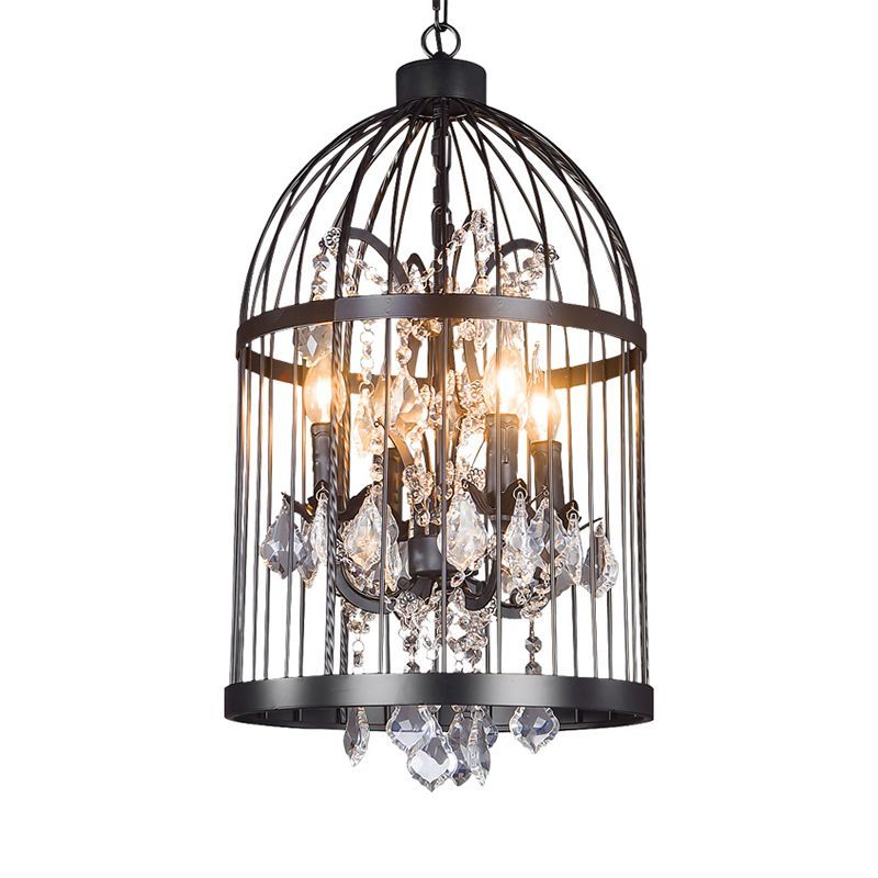 Black Birdcage Pendant Light with Crystal Accents