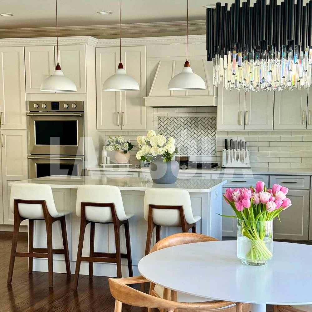 White Morandi pendant lights in modern kitchen lighting. Morandi Modern Bowl-shaped Metal Pendant Light