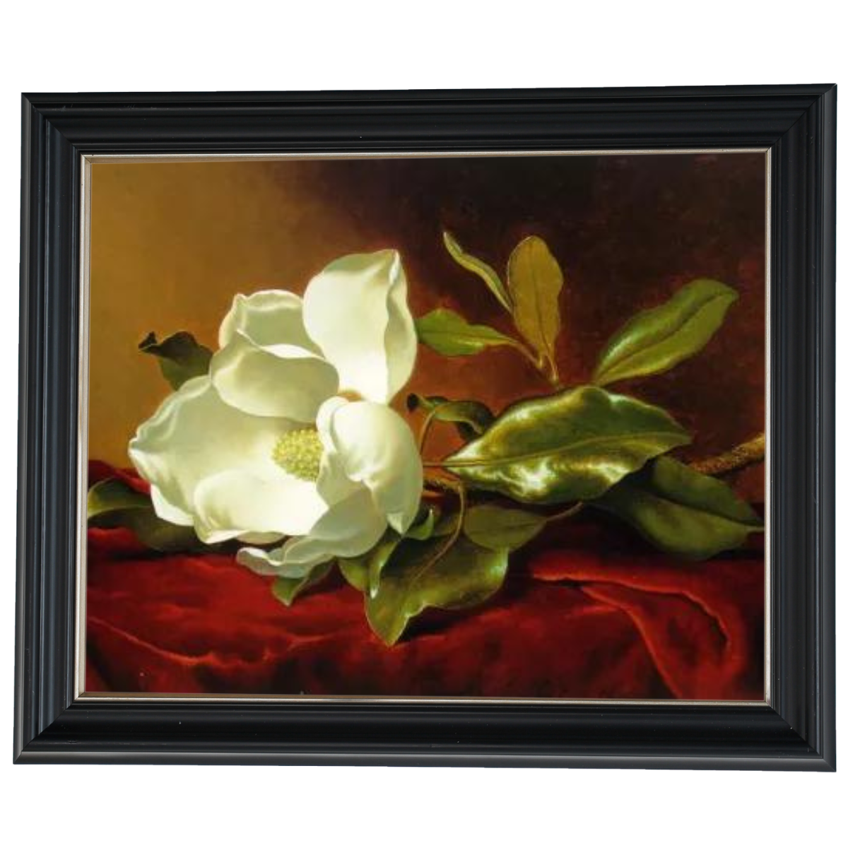 Magnolia flower oil painting on red velvet
