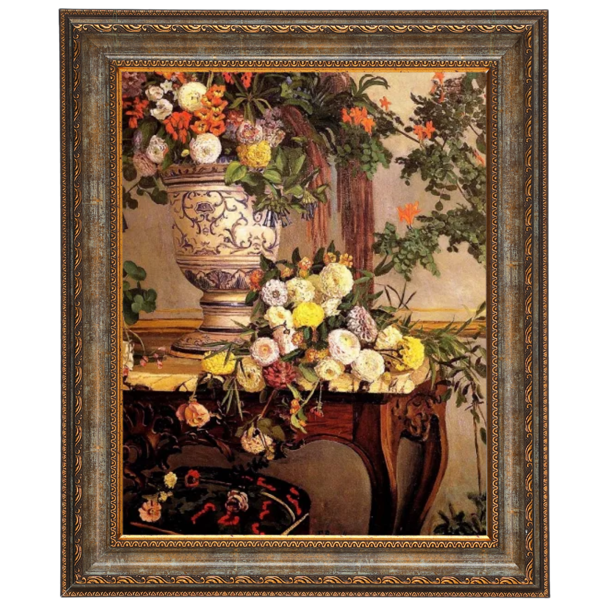 Flowers oil painting reproduction in ornate frame