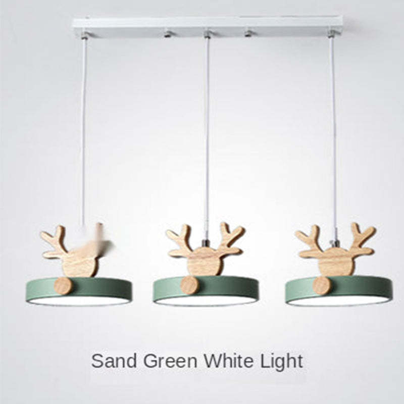 Morandi Deer 3-Light Pendant. Sand Green Chandelier, Las Sola