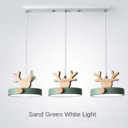 Morandi Deer 3-Light Pendant. Sand Green Chandelier, Las Sola