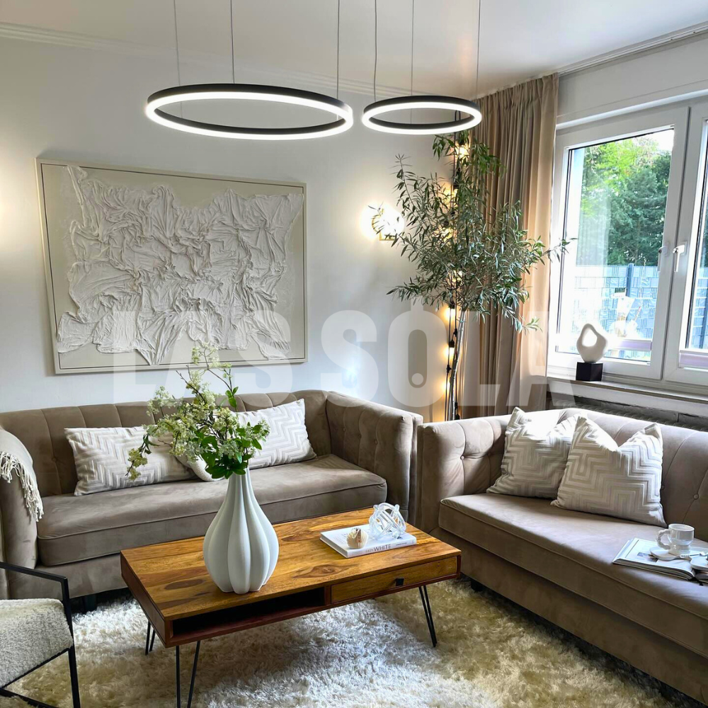 Arisha Modern Pendant Lights in living room. Circular LED lighting. Arisha Modern Pendant Light Tir-Circle Metal