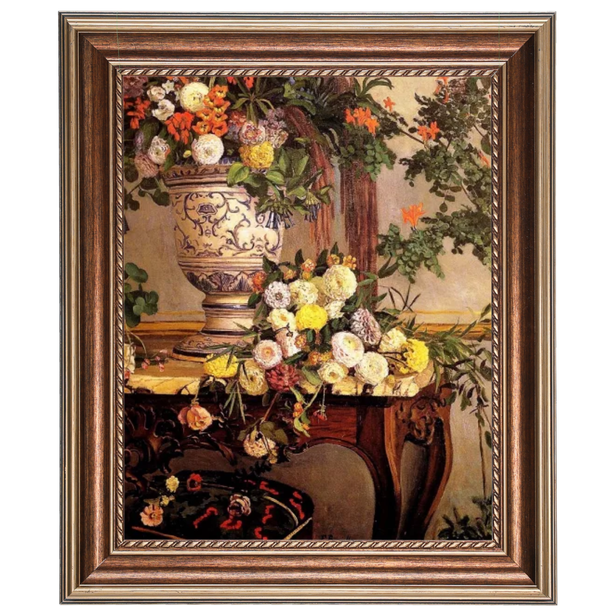 Flowers oil painting reproduction in a wood frame, floral wall art