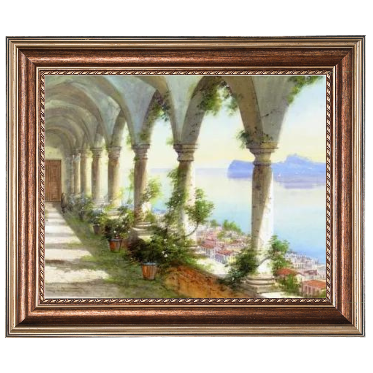 Oil painting of Capri Island colonnade view framed