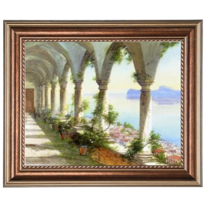 Oil painting of Capri Island colonnade view framed