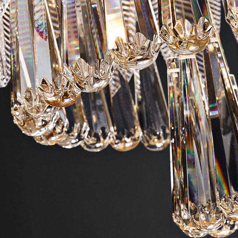 Close-up of crystal chandelier detail, living room lighting
