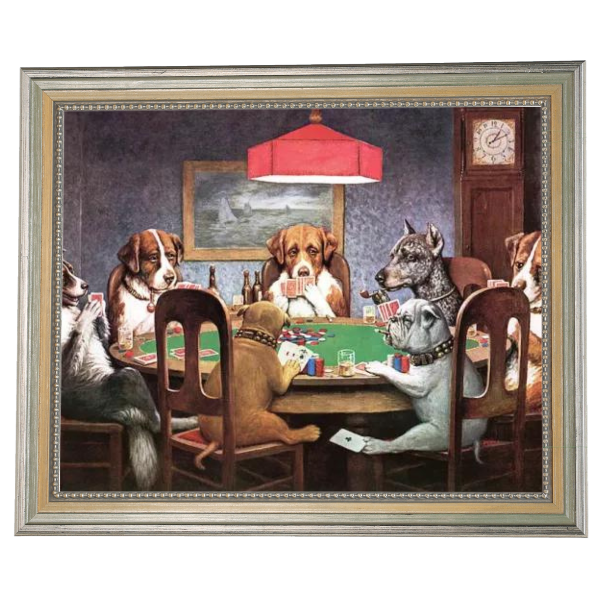 Dogs Playing Poker art print in ornate silver frame