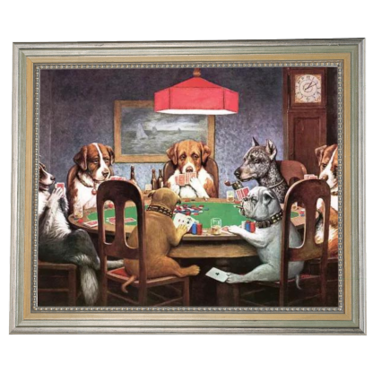 Dogs Playing Poker art print in ornate silver frame