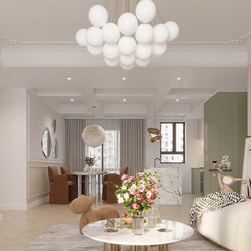Las Sola Valentina glass globe pendant light in living room. Valentina Glass Globe Pendant Light Bubble