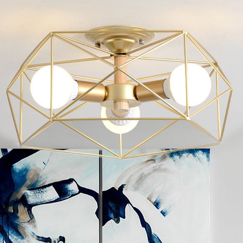 Gold geometric flush mount ceiling light, modern home lighting