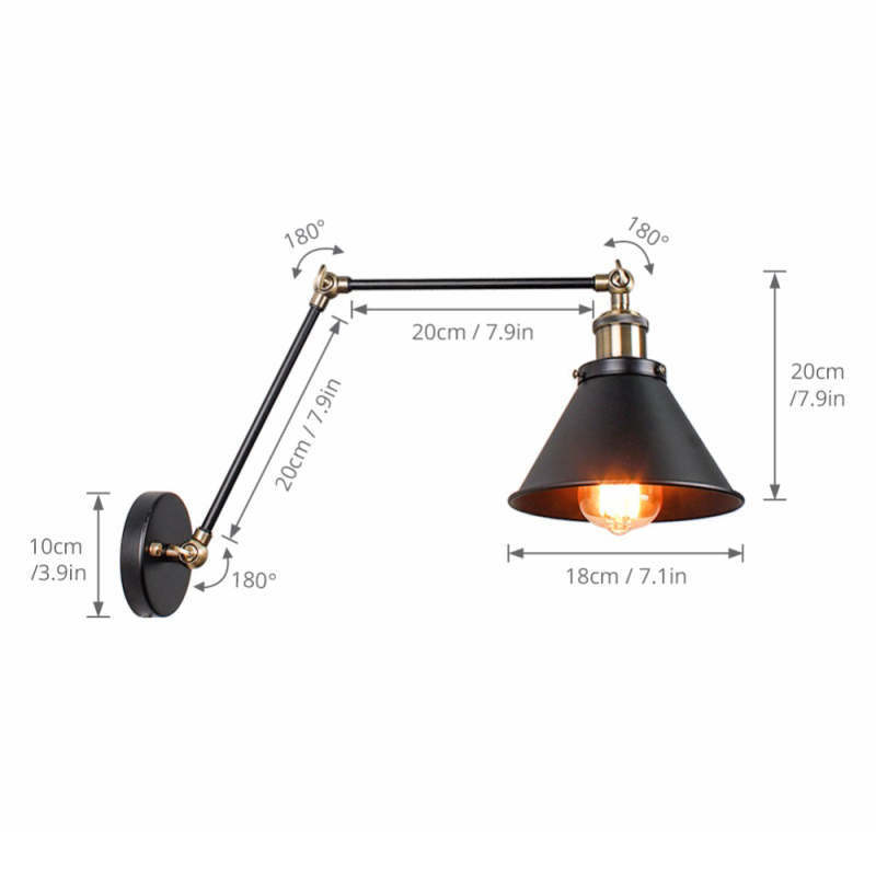 Brady Retro Swing Arm Wall Lamp Dimensions