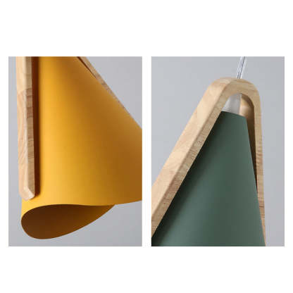 Yellow and green Morandi cone pendant light detail.