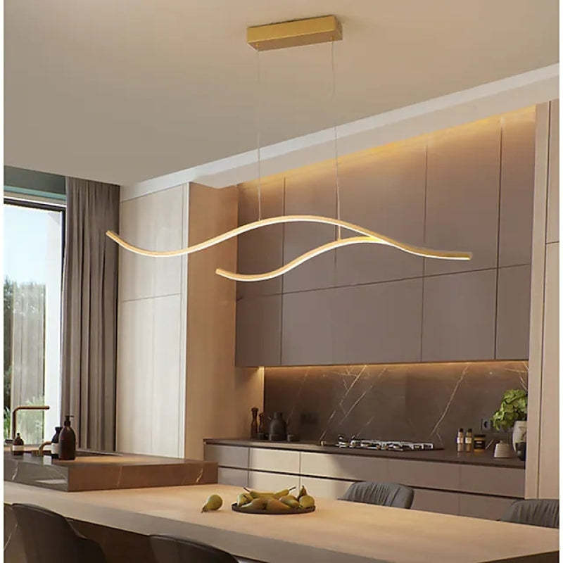 Curved Linear Pendant Light in Modern Kitchen