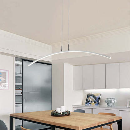 Modern dining room with curved linear pendant light