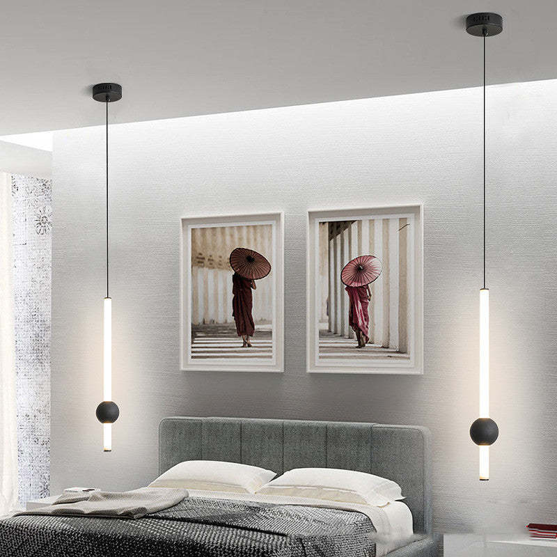 Bedroom with Carr Minimalist Linear Pendant Lights.