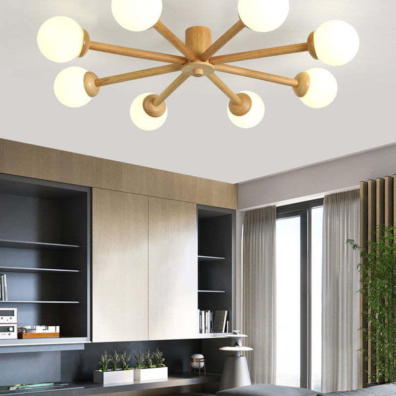 Ozawa 8-head ceiling light in modern living room. Dimmable lighting.
