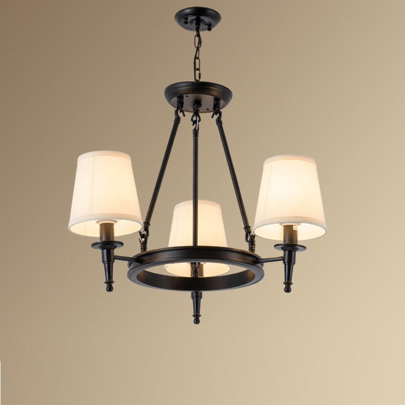 Black Alessio Vintage Ring Chandelier with Fabric Shades