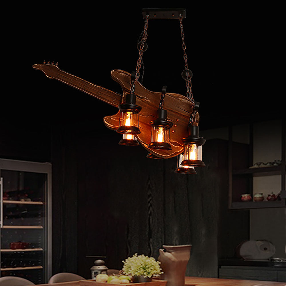 Farmhouse Guitar Pendant Light, Metal/Wood