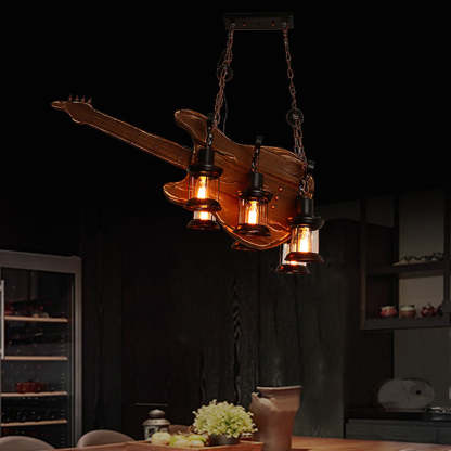 Farmhouse Guitar Pendant Light, Metal/Wood