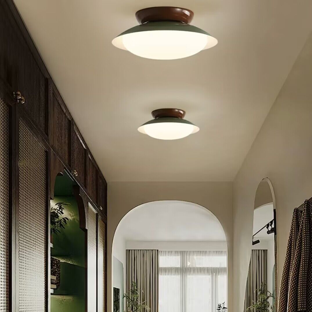 Morandi Bowl-shaped ceiling lights illuminate hallway