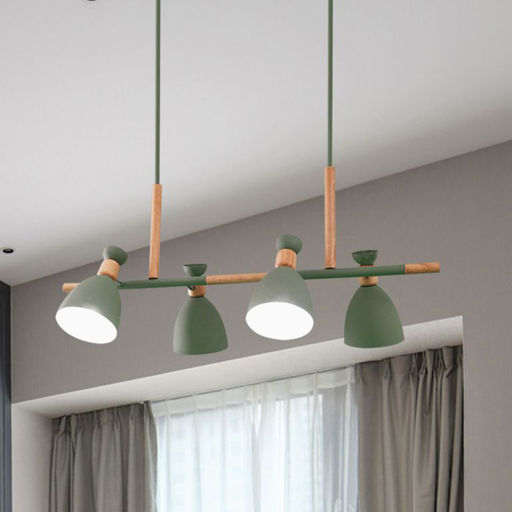 Green Morandi pendant light with wood accents