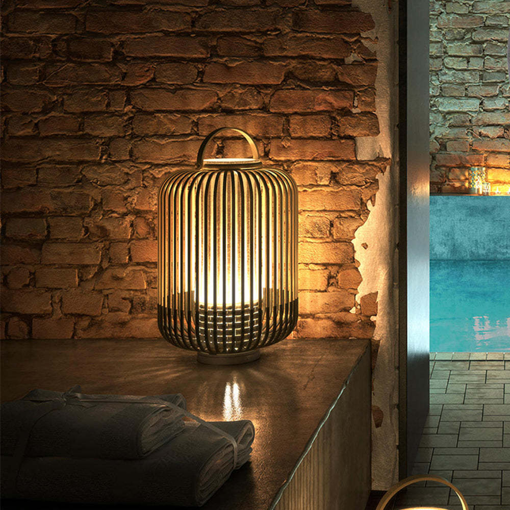 Muto bamboo lantern floor lamp near pool