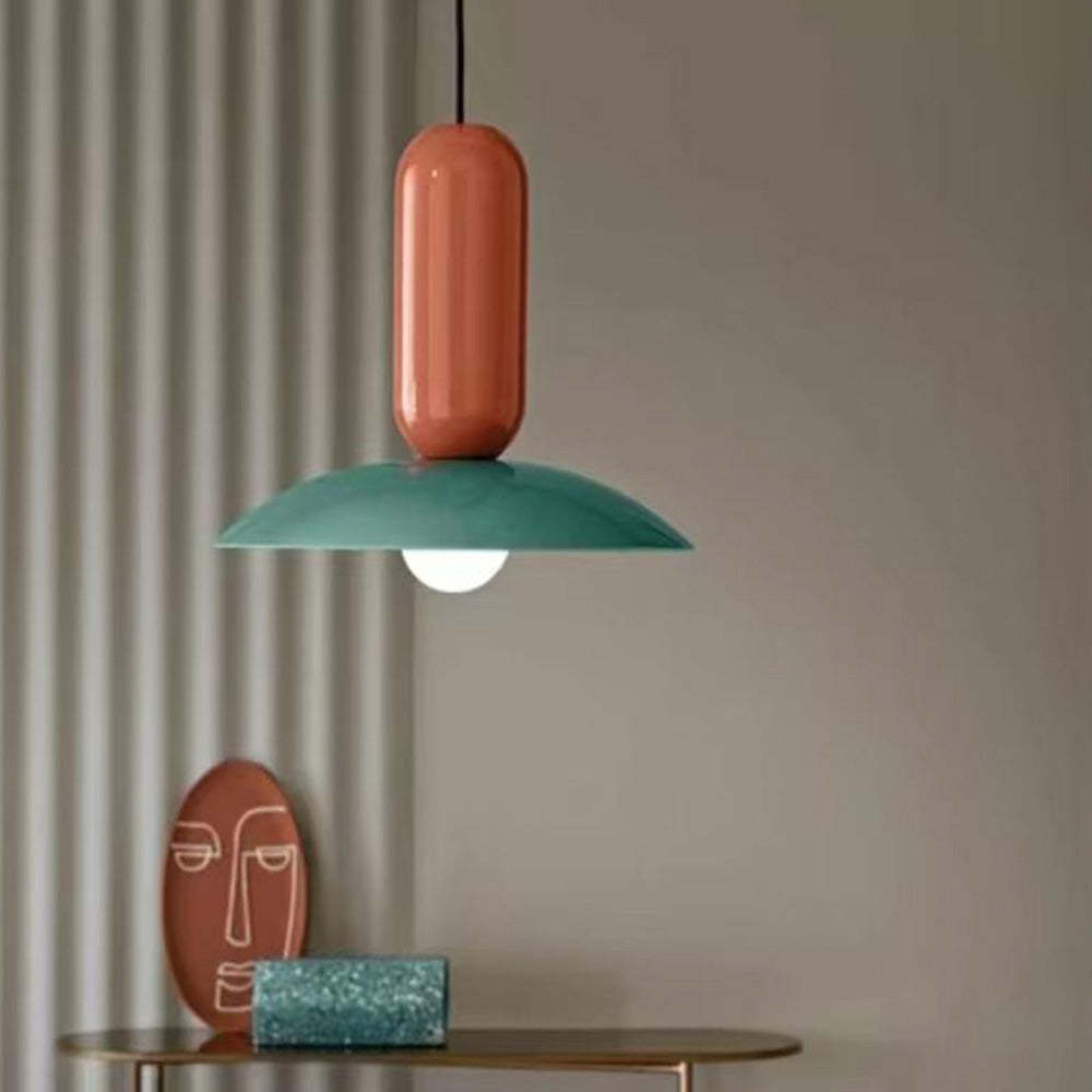 Morandi pendant light with green shade and orange top, modern lighting