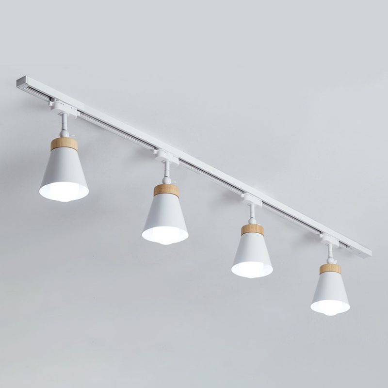 White Haney Cone LED Track Lighting Fixture, wood accents