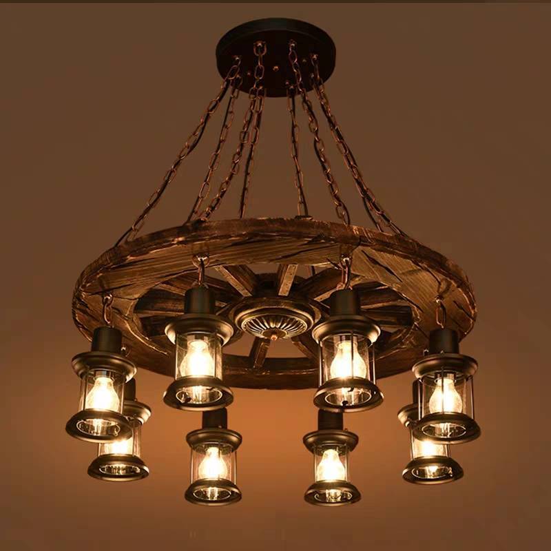 Vintage wood wheel pendant light, Austin style