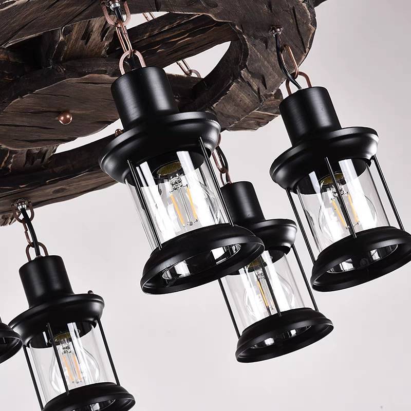 Austin Pendant Light, Rustic Wood & Metal, Lantern Style
